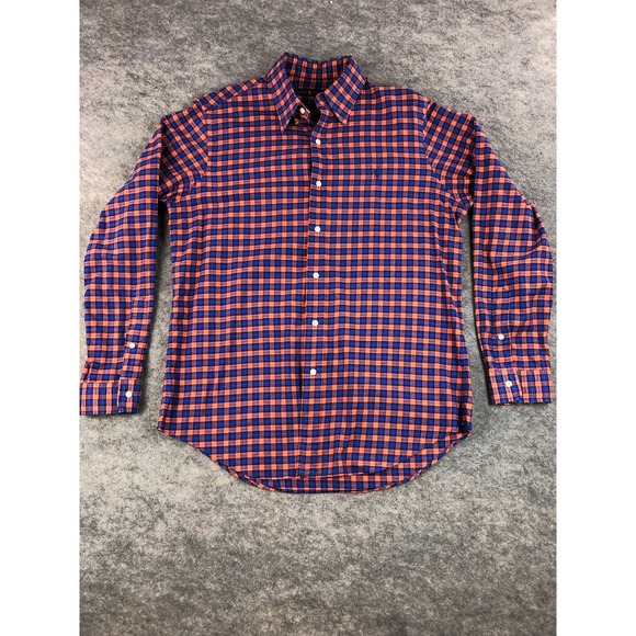 Ralph Lauren Mens M Orange Blue Plaid Shirt Long Sleeve Button Down - Picture 2 of 11